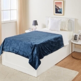 amazon basics Single Bed Reversible & Plush Sherpa Flannel Blanket | Superior Softness | Modern & Contemporary | (440 GSM) | (Blue)