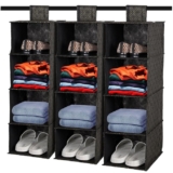 Kuber Industries Shoe Rack | 4 Shelf Foldable Storage Rack | Clothes Hanging Organizer | Shoe Storage Organizer | Closet Organizer with Velcro | Shoe Rack with Golden-Dot | Pack of 3 | Black