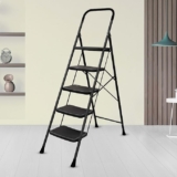 Plantex 5 Step Foldable Ladder for Home Use/Steel Ladder with Anti-Slip Shoes/Step Ladder with Double-Grip Technology(Black & Grey)