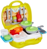 Amazon Brand – Jam & Honey Kitchen Set for Kids | Pretend and Play Toy | Portable Suitcase with Realistic Cooking Toys | for Boys & Girls 2+ Years | Non-Toxic | 24 Pieces | Multicolour
