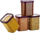 Floraware Food Safe Plastic Multiuse Square Fit-Lock Airtight Storage Jar, Grocery Container, 1150 ml, set 4 BPA free, Purple