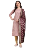 VredeVogel Women’s Cotton Silk Blend Straight Kurta with Banarasi Silk Dupatta