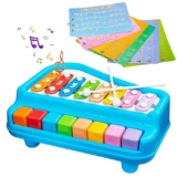 VGRASSP 2 in 1 Big Xylophone and Piano Toy for Kids with 8 Colorful Keys and Drum Sticks – Musical Instrument Toy for Baby and Toddlers – Blue