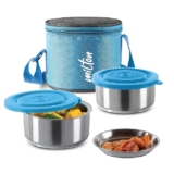 MILTON Ambition 2 Stainless Steel Tiffin, 2 Containers, 300 ml Each with Jacket, Blue | Light Weight | Easy to Carry | Leak Proof | Food Grade | Odour Proof