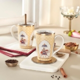 CELLO Tierra Aura Decal Samrat Mug Set of 2, 300ml | Scratch Resistant | Dishwasher Safe | Porcelain Tea, Coffee Mug Set | Dishwasher Safe | Ideal for Daily Use & Gifting | Big Mug |