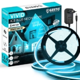 Gesto 16.4Feet Long with 12V Adaptor LED Neon Strip Rope Lights,Flat Silicone Neon Rope Light Flexible Cuttable String, IP65 Waterproof Neon LED Strips for Indoor Outdoor Decoration(Ice Blue)