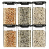 VOLTURI Air Tight Kitchen Containers Set (Pack of 6, 1200 ML) for Storage Pulses, Cereals, Grains, Dry Fruits, Pantry Organization and More, Food Grade, BPA Free, Stackable, Transparent