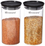 Floraware Plastic Air Tight BPA Free Stackable Round Push Multipurpose Containers For Kitchen Organizer 1400ml for Rice Dal Flour Snacks Cereals Pack of 2 (Black)