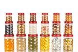 Clazkit Plastic Pet Storage Jar and Container Set of 18 (6 x 350ml, 6 x 650ml, 6 x 1.20ltrs), Red | Air Tight | Kitchen Organiser | BPA Free | Stackable