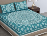 Colorish Cotton Blend Traditional Mandala Jaipuri Printed Bedsheet for Double Bed King Size with 2 Pillow Covers, Sea Green| H603 | 120 TC
